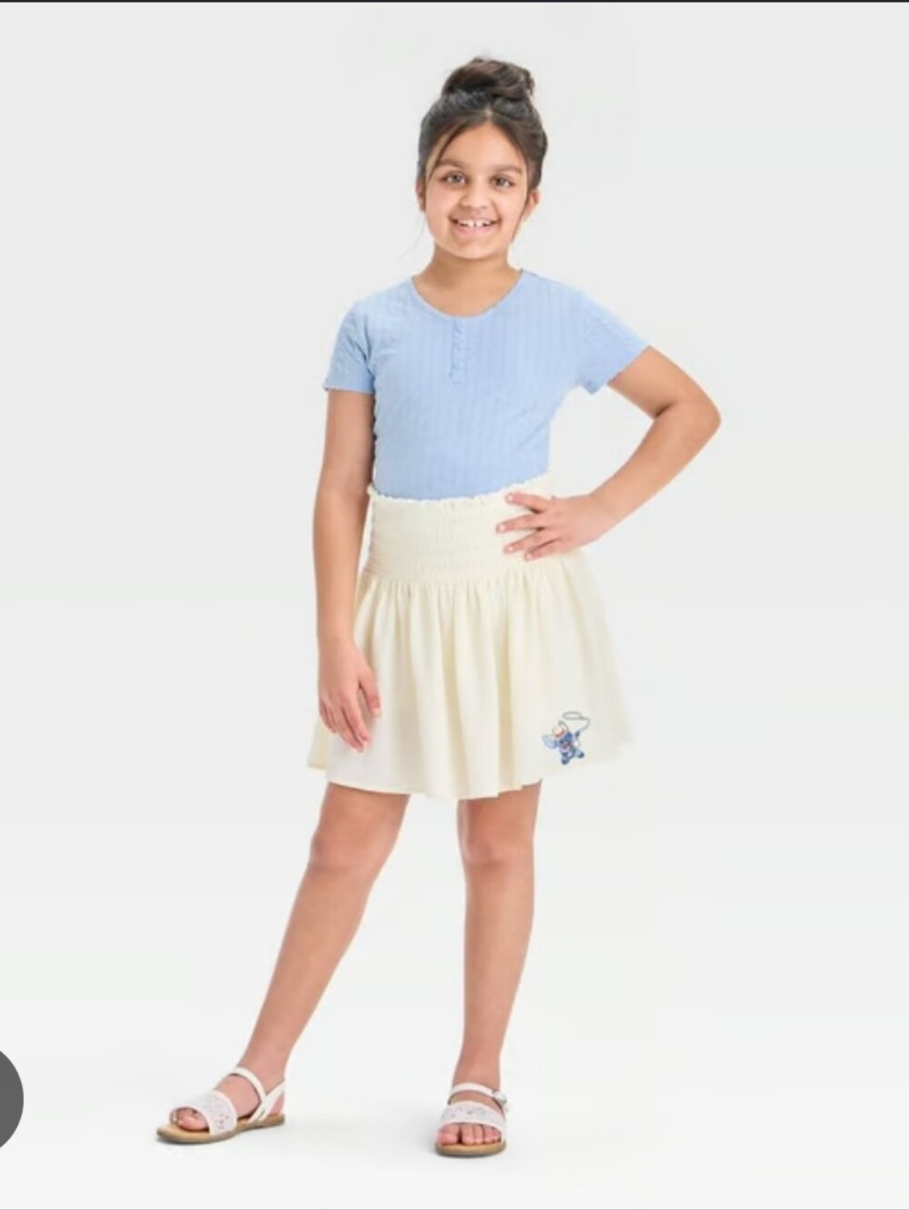 Disney Cream Textured Skort with Stitch At The Bottom Right Corner
